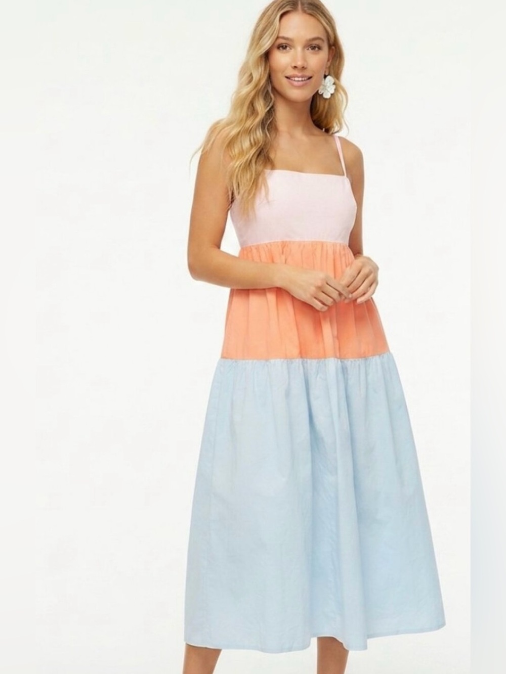 J Crew Colorblock Tiered Maxi Dress - Pink Orange Light Blue